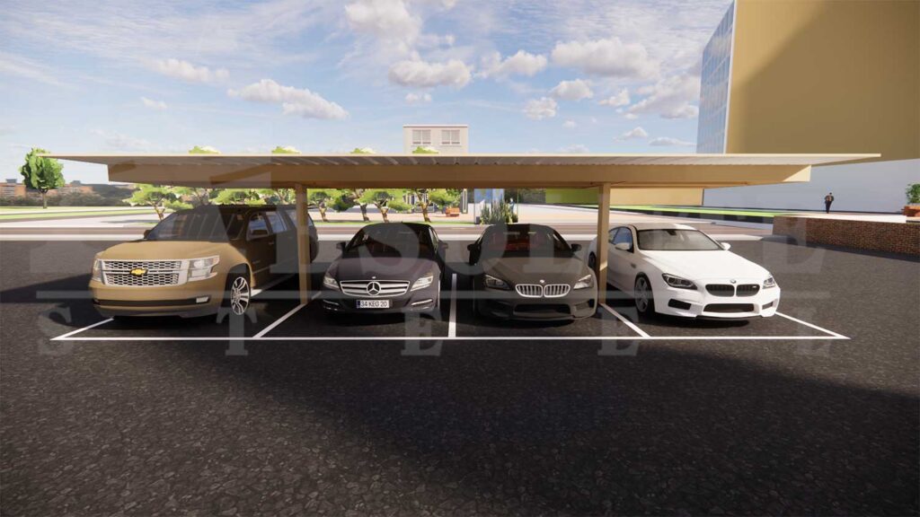 Illustration of a 4-Space Semi Cantilever System Front