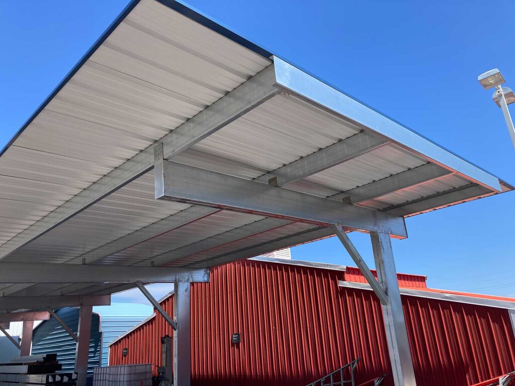 Full Cantilever Underside of a full cantilever carport system