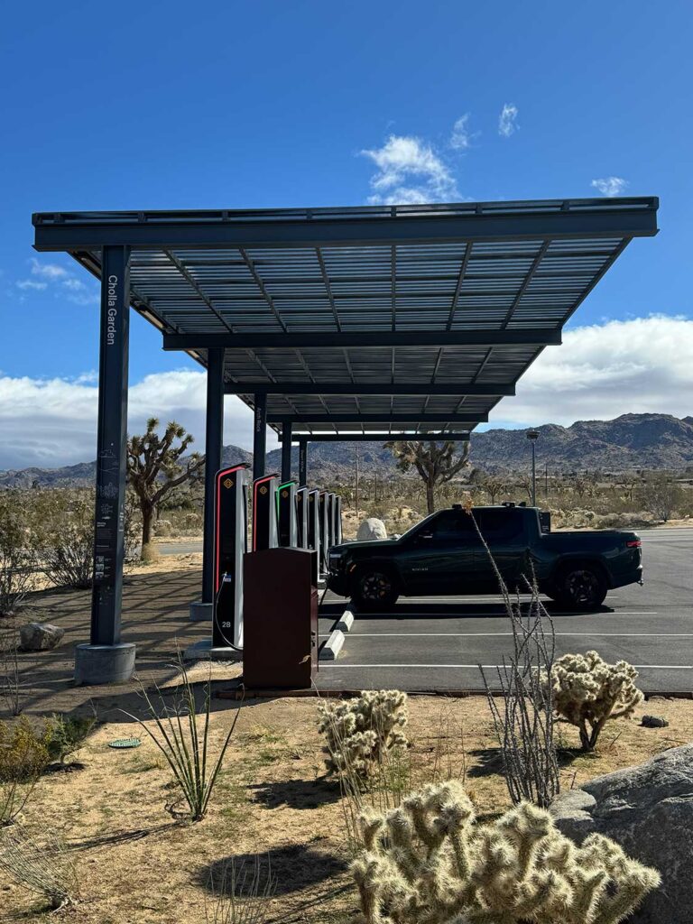 Rivian Charging Station Shaded parking for electric vehicle charging