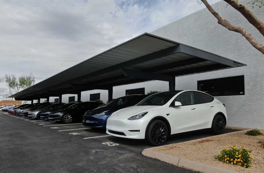 Shaded Parking for a Car Dealership Full Cantilever for New Car Dealership Shaded Parking