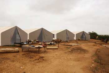 Disaster relief housing in use